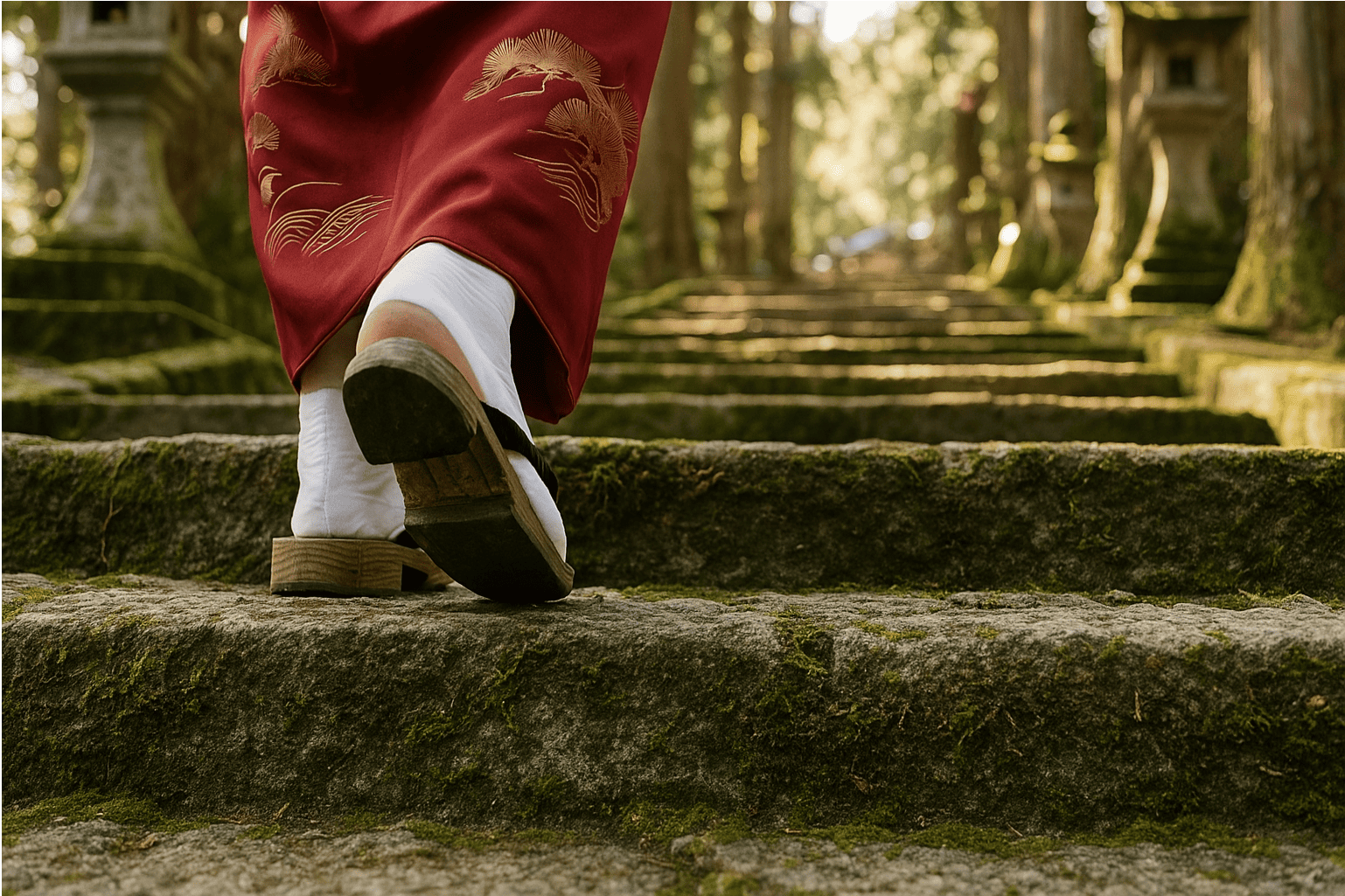 石段を上る参拝者の足元